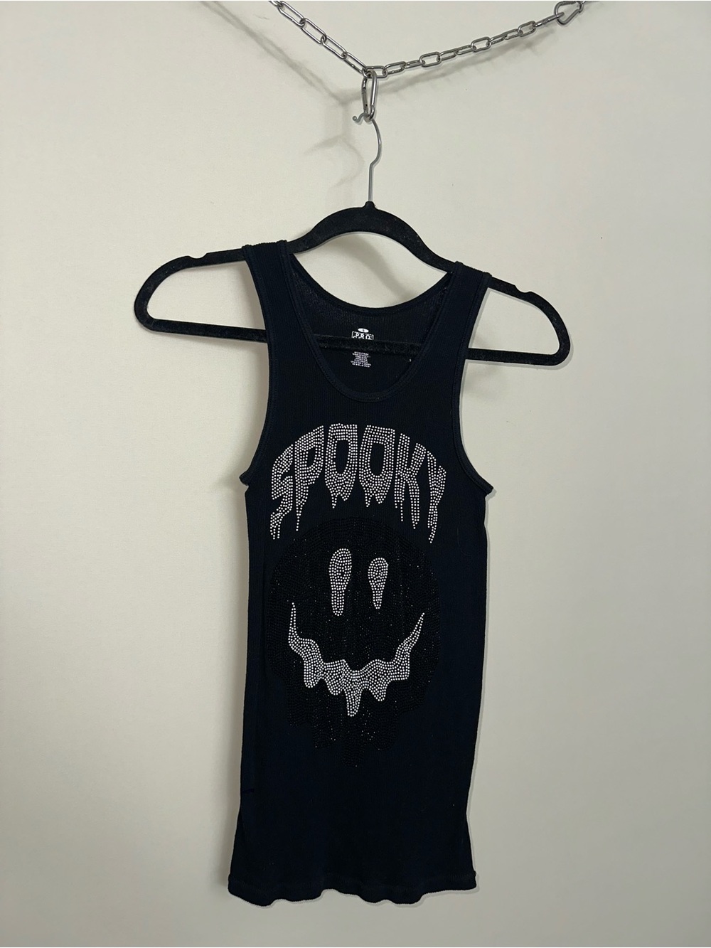 Rhinestone Spooky Smiley Melting Custom Tank Top in Black